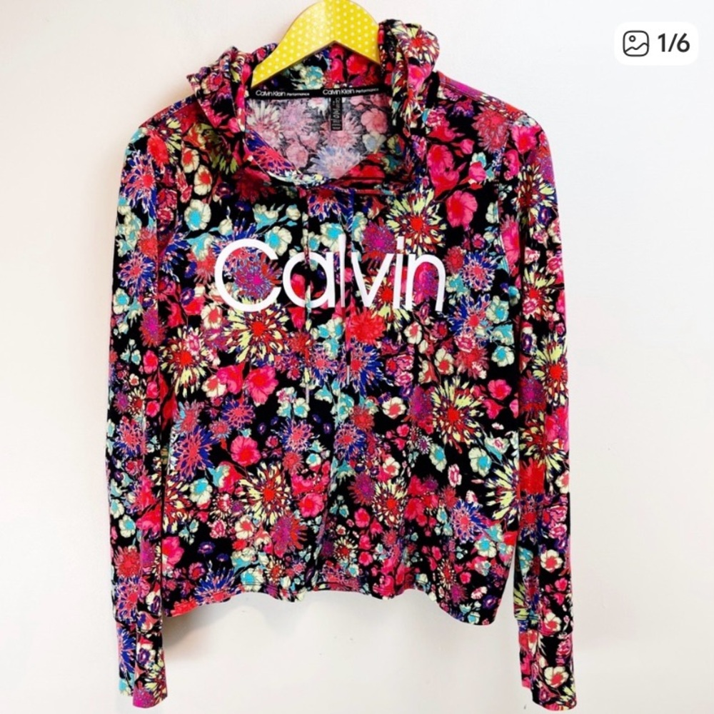 Calvin Klein Performance Floral Flower Athletic Workout Cropped Hoodie